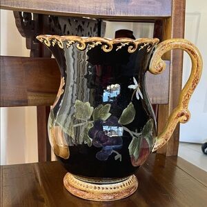 Raymond Waites Certified International Black and Gold Floral Pitcher